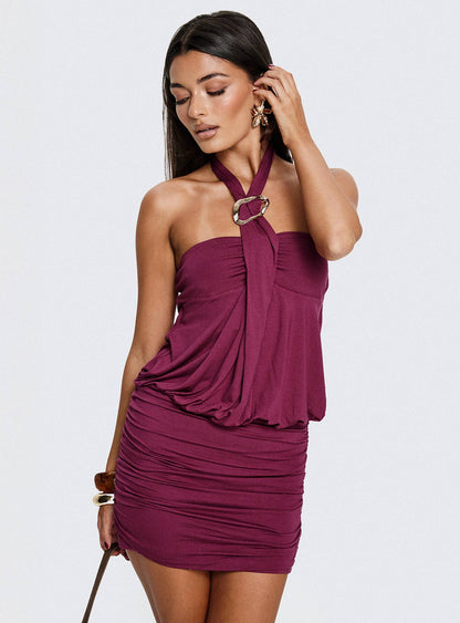 Nicolea Halter Hardware Mini Dress Plum