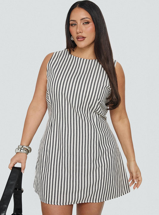 Alfalfa Shift Mini Dress Grey Stripe Curve