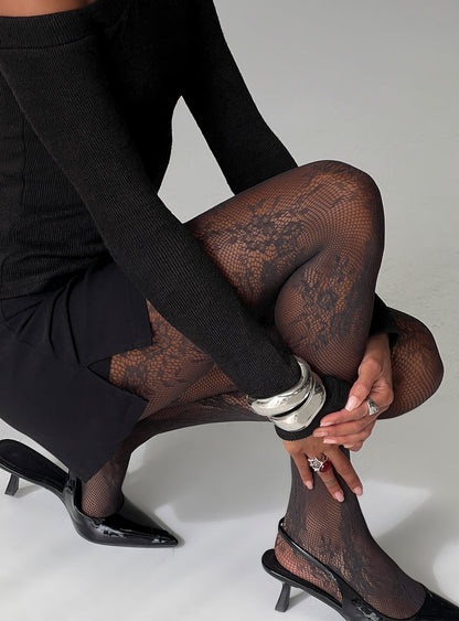 Marigolde Sheer Lace Tights Grey
