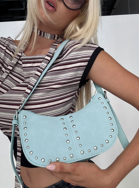 Bright Lights Studded Shoulder Bag Blue