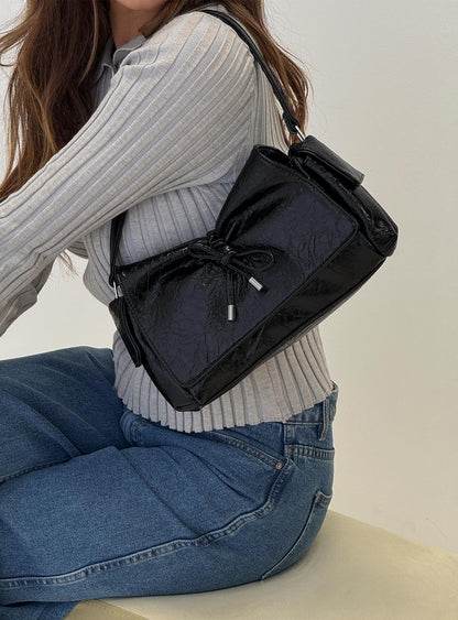 Lay Your Cards Bow Detail Shoulder Bag Black