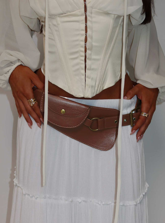 Flourish Faux Leather Belt Brown
