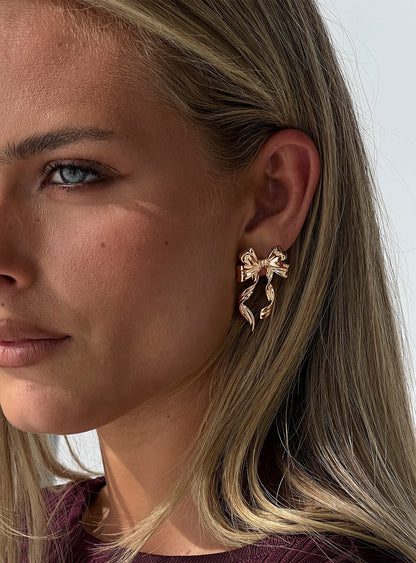Keep A Secret Bow Earrings Gold