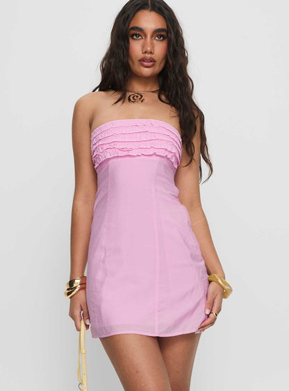 Ria Strapless Frill Mini Dress Pink
