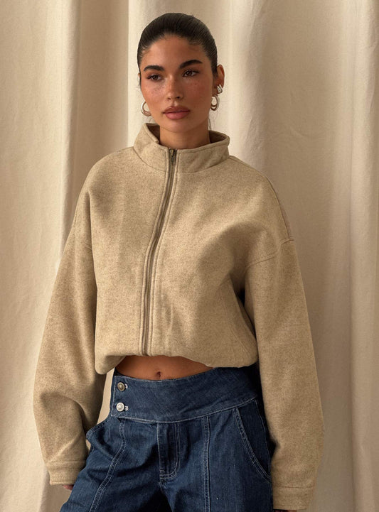 Chayden Cropped Bomber Jacket Beige