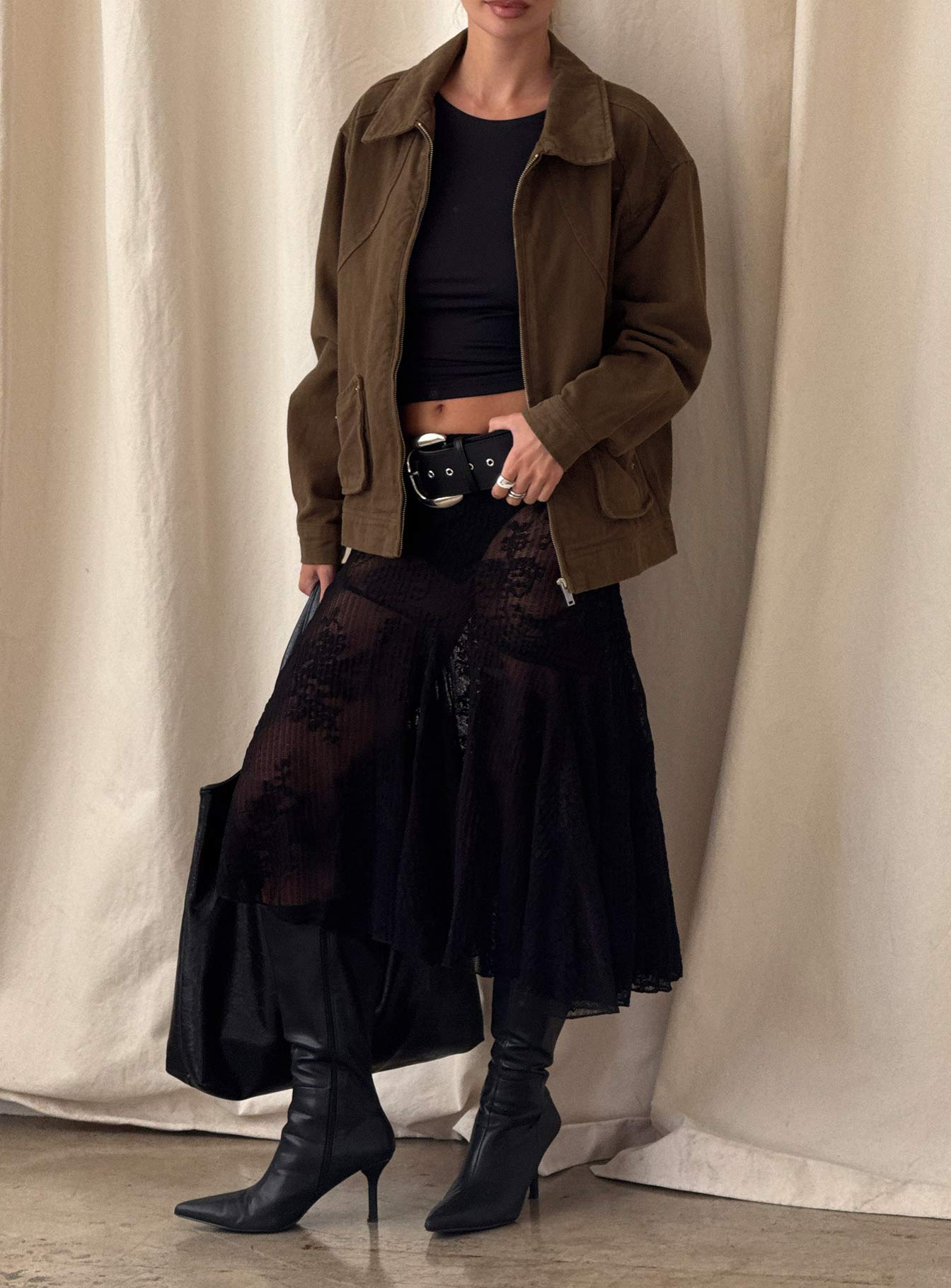 Mellissa Sheer Textured Midi Skirt Black