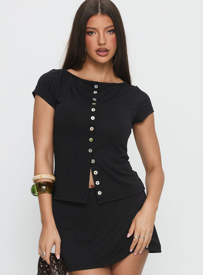 Angellina Jersey Button Down Top Black