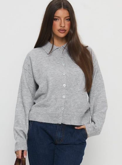 Nadyna Collared Cardigan Grey Marle