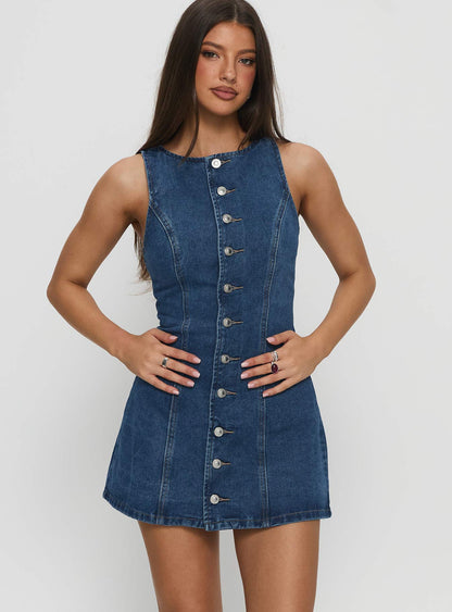 Yumiko Denim Romper Mid Wash