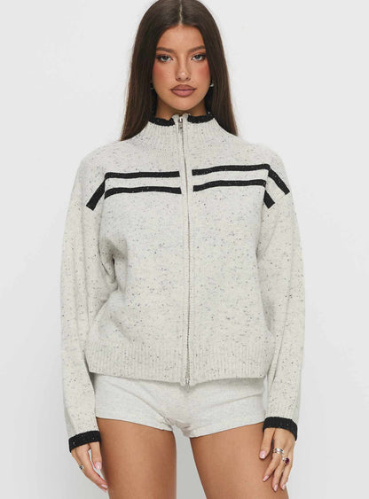 Overstayed Zip Through Cardigan Grey