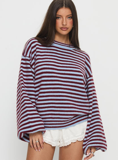 Winter Stroll Knit Sweater Blue Stripe