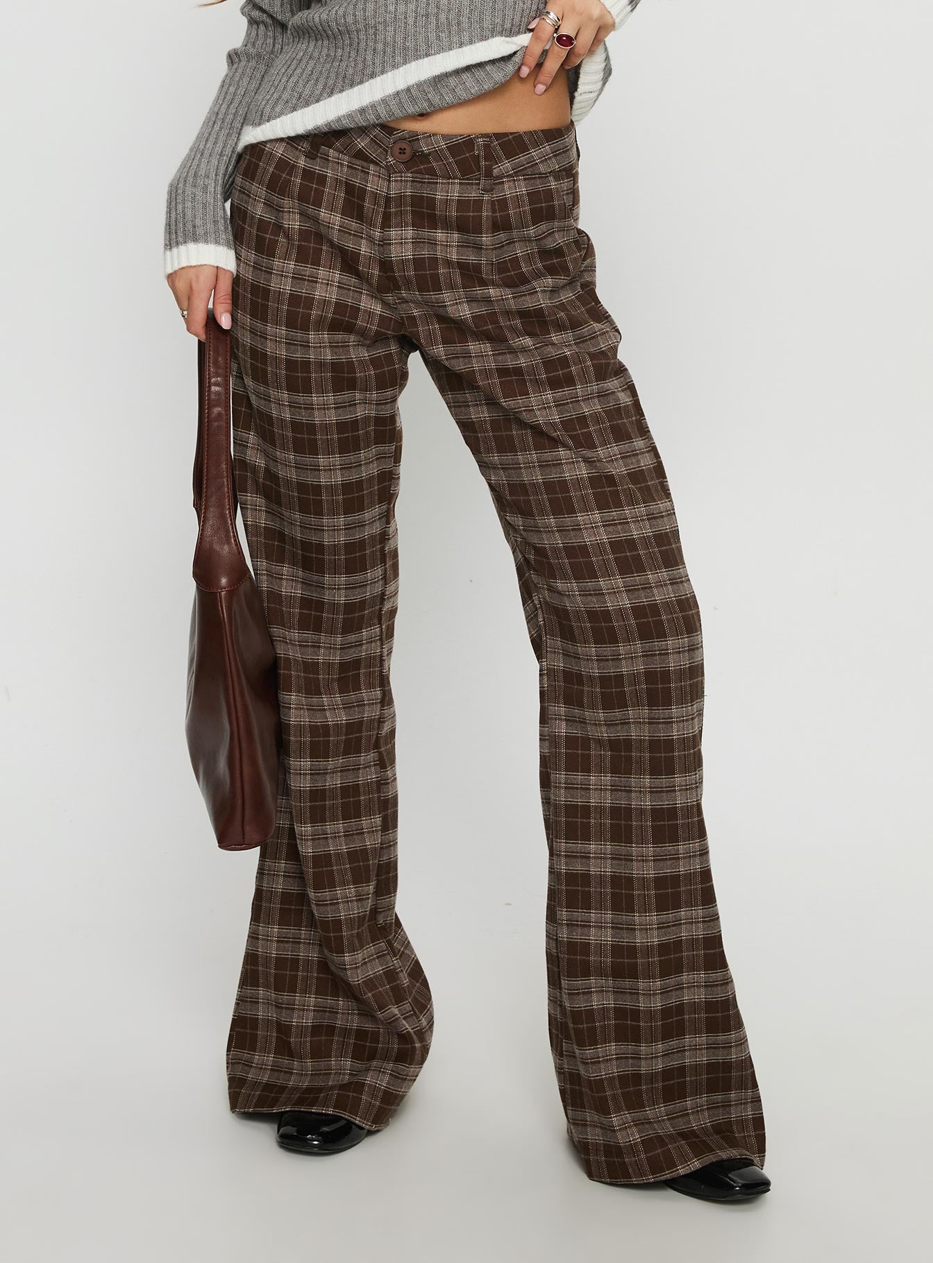 Emiroki Straight Leg Pants Brown Check