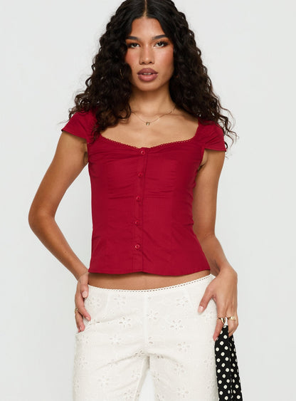Transcendence Button Up Top Red