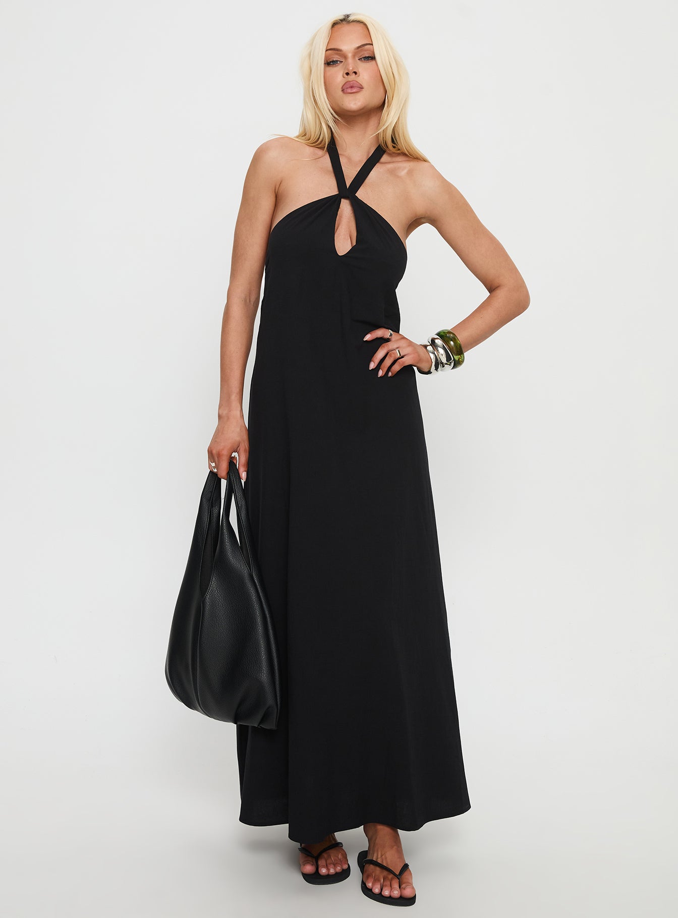 Kaiana Keyhole Halter Maxi Dress Black