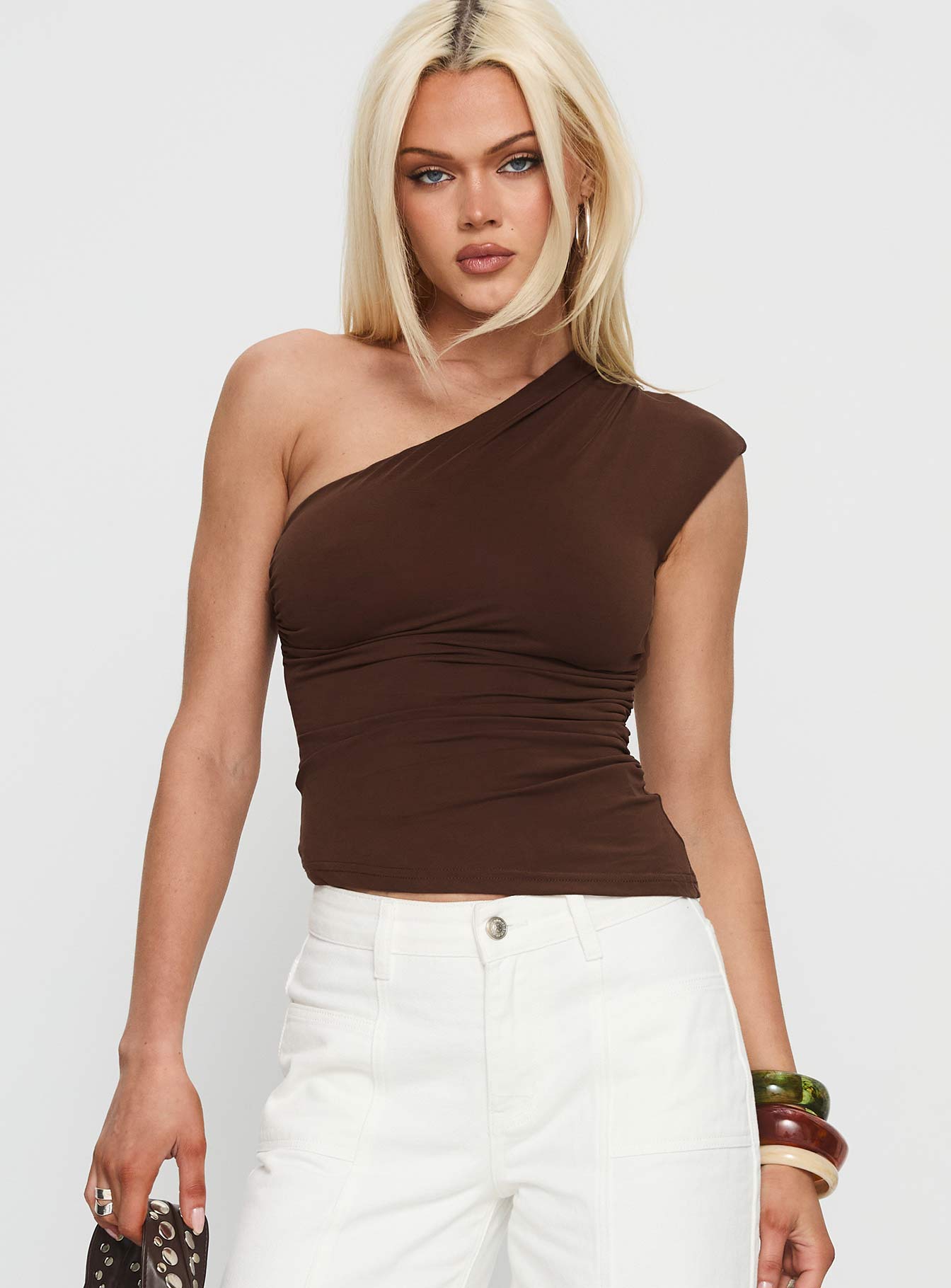 Amelyn One Shoulder Top Brown