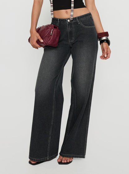 Ramos Low Rise Wide Leg Jeans Dark Grey Wash