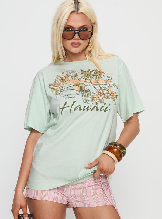 Old School Oversized Hawaii Graphic Tee Green