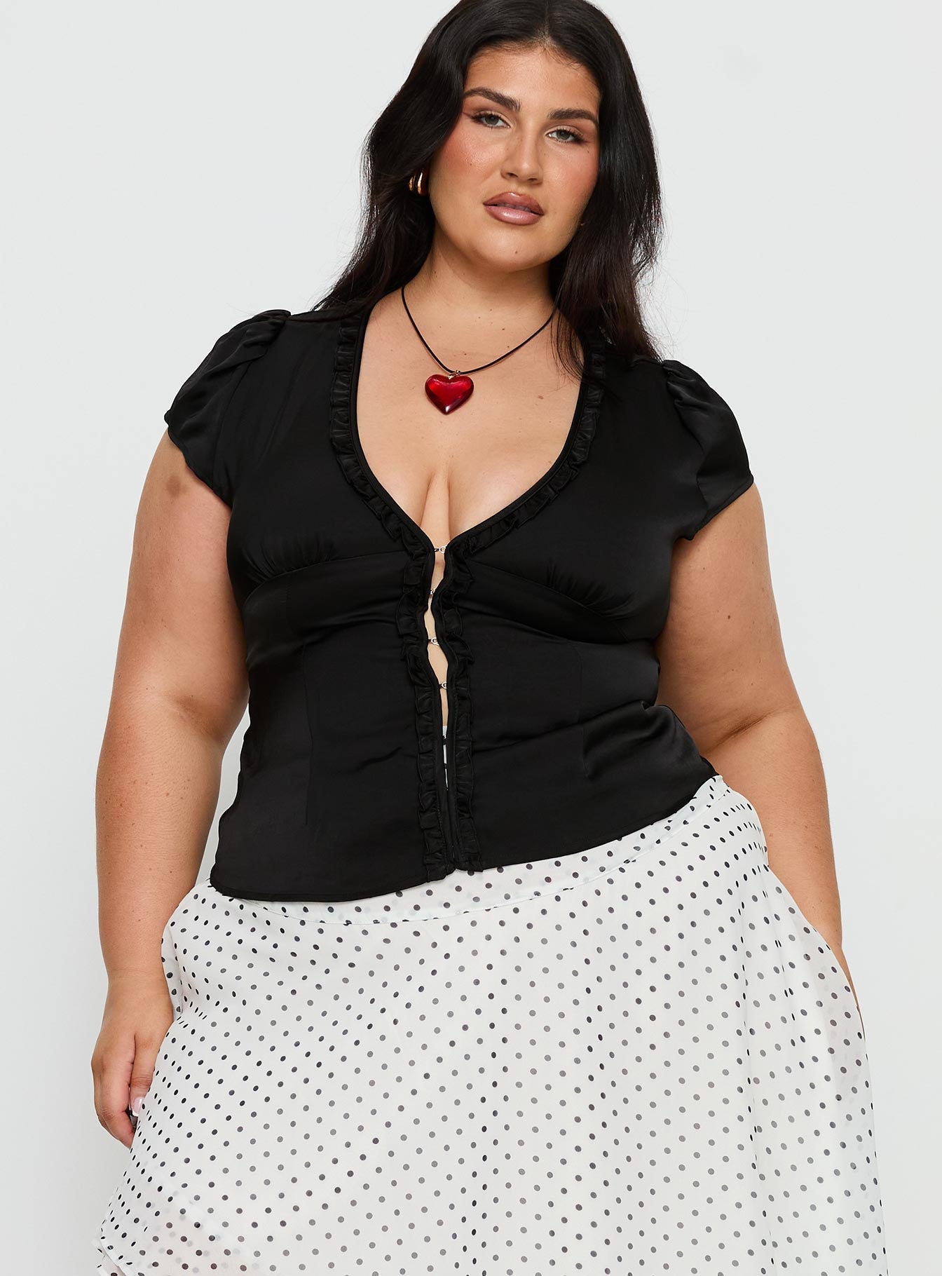 Tatianna Frill Blouse Top Black Curve