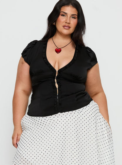 Tatianna Frill Blouse Top Black Curve