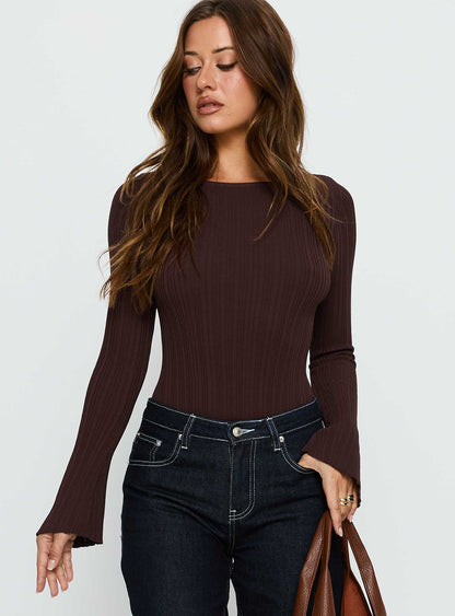 Mayok Long Sleeve Bodysuit Brown