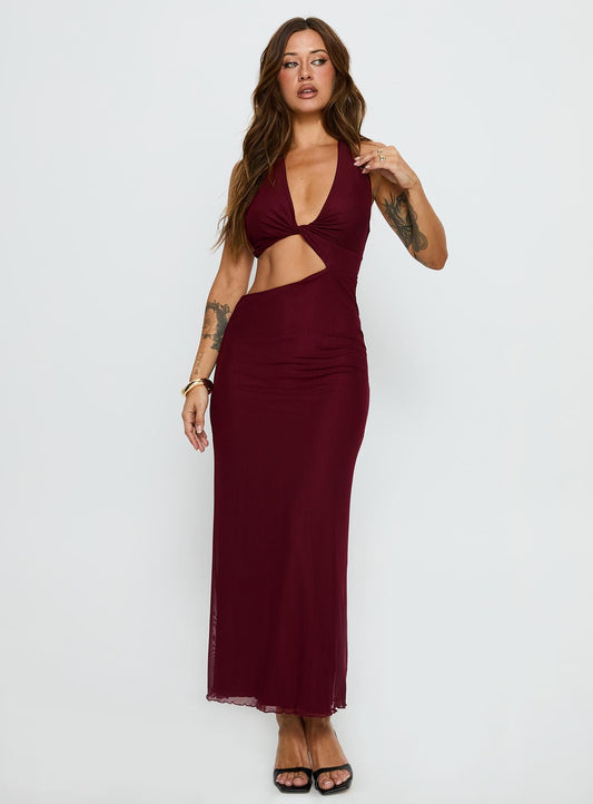 Novalee Keyhole Maxi Dress Burgundy