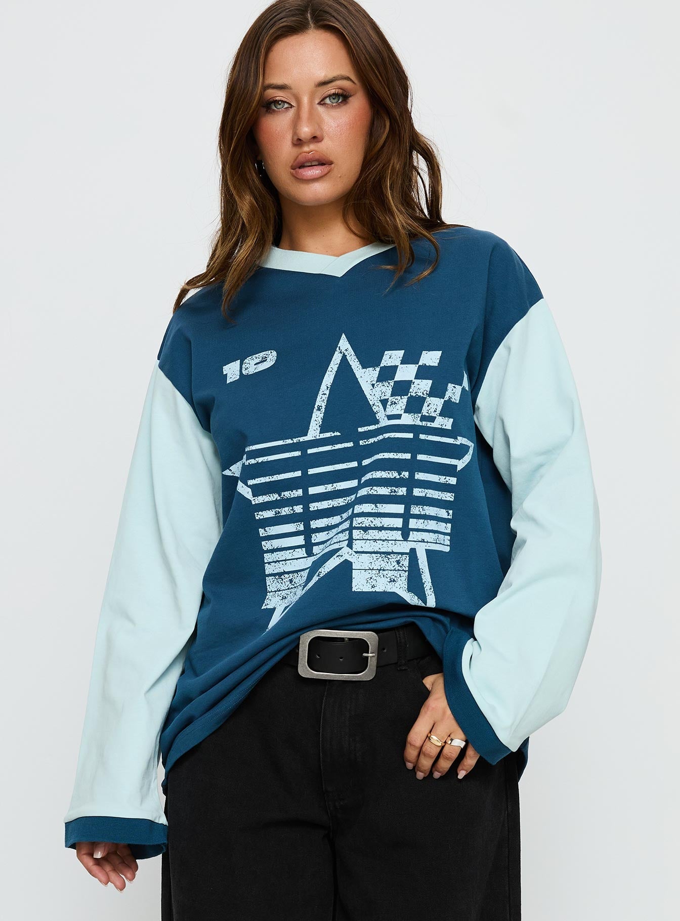 Starletta Long Sleeve Moto Top Blue