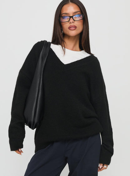 Stay The Night V Neck Knit Sweater Black