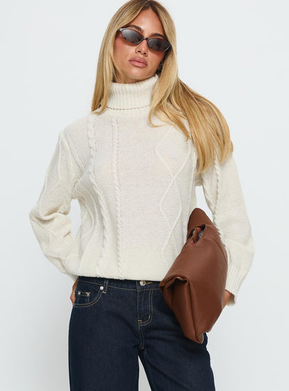Tarynne Cable Knit Turtle Neck Sweater Beige