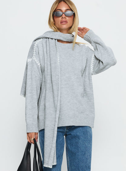 Keriana Contrast Stitch Knit Sweater Grey / White