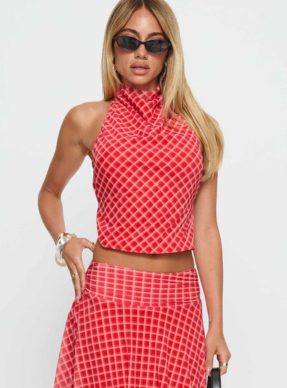 Scenic Route High Neck Top Red Check