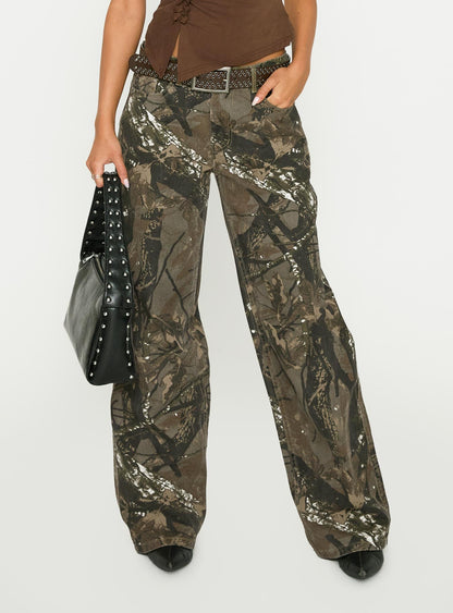 Raiders Mid Rise Straight Leg Cargo Jeans Camouflage