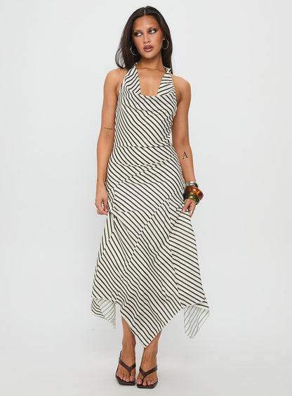 Junipa Halter Asymmetrical Maxi Dress White Stripe