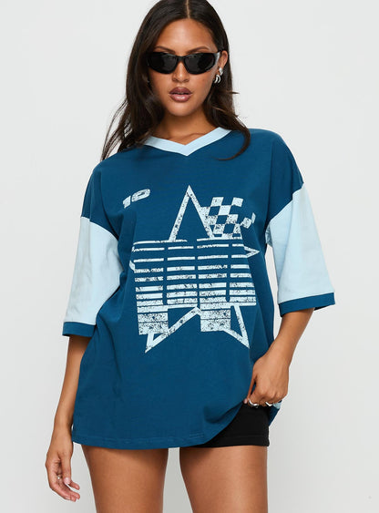 Nachell Short Sleeve Moto Top Blue