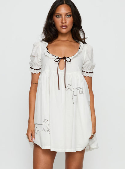 Cloudy Babydoll Contrast Trim Mini Dress White