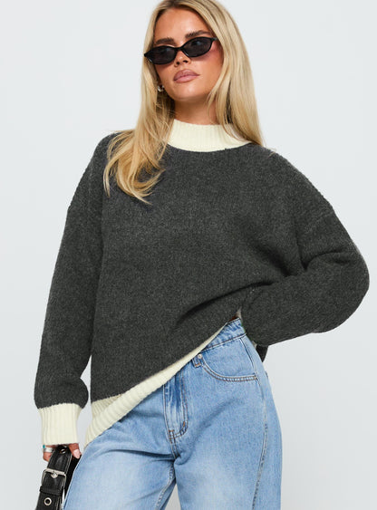 Broken Hearts Club Knit Sweater Grey