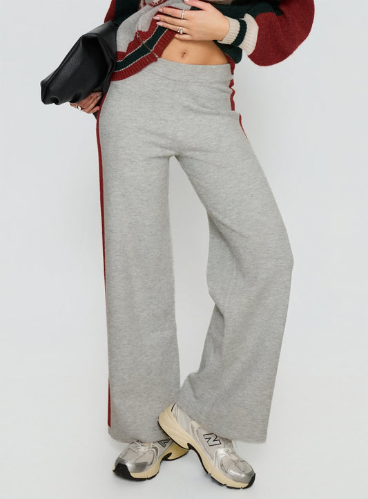Brandyce Straight Leg Knit Pants Grey / Red