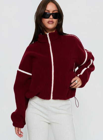 Sammee Polar Fleece Contrast Zip Through Jacket Red