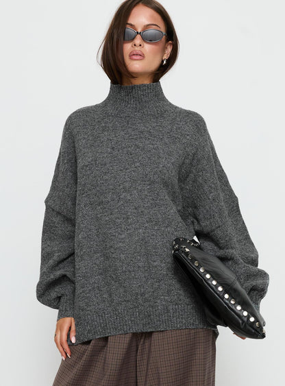 Patrizia Funnel Neck Knit Sweater Grey