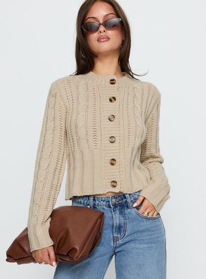Donielle Cable Knit Cardigan Beige