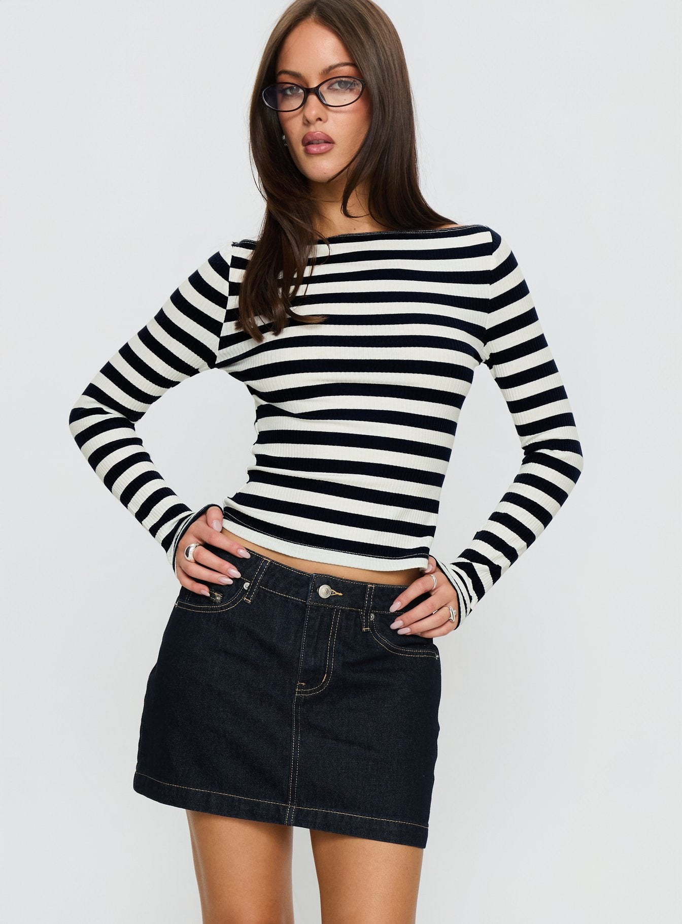 Nickei Denim Mini Skirt Raw Dark Wash