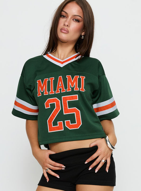 U Miami Cropped Football Jersey Tee Green