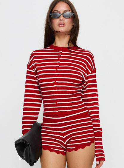 Head In The Clouds Cardigan Crimson Stripe