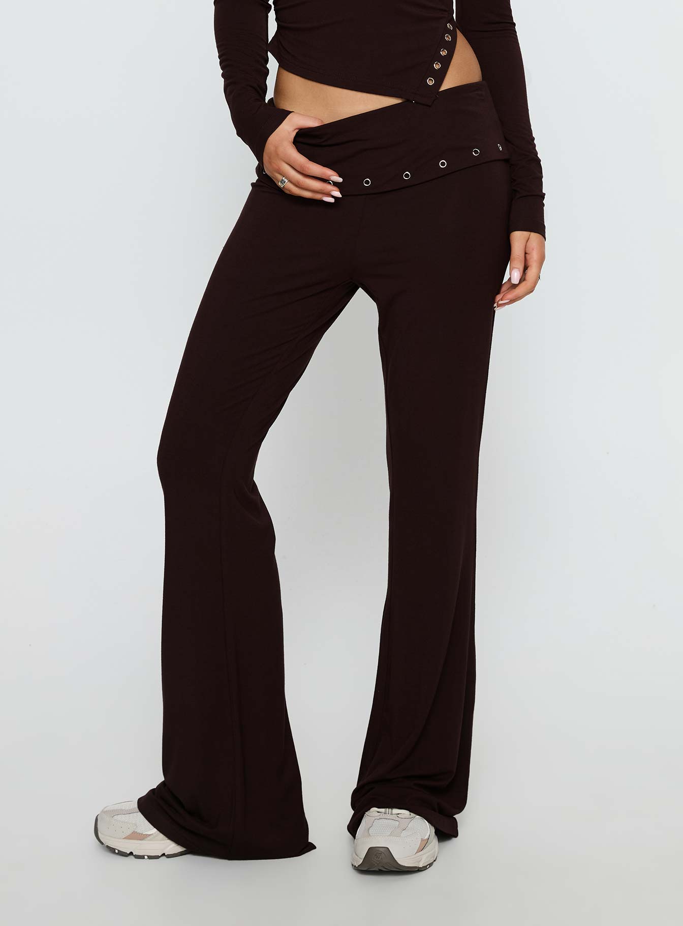 Wynna Eyelet Foldover Pants Chocolate