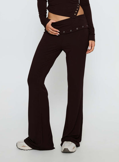 Wynna Eyelet Foldover Pants Chocolate