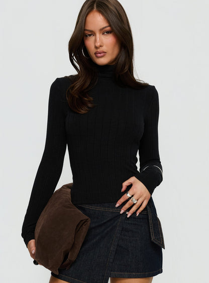 Enisa High Neck Long Sleeve Top Black
