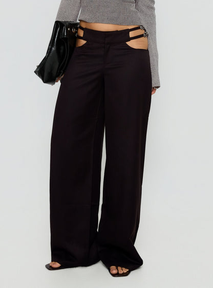 Venicia Belt Detail Suiting Pant Black Pinstripe