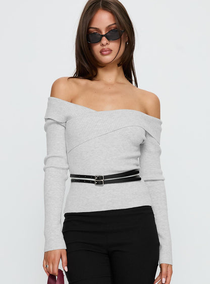 Ellenore Belt Detail Off Shoulder Top Grey
