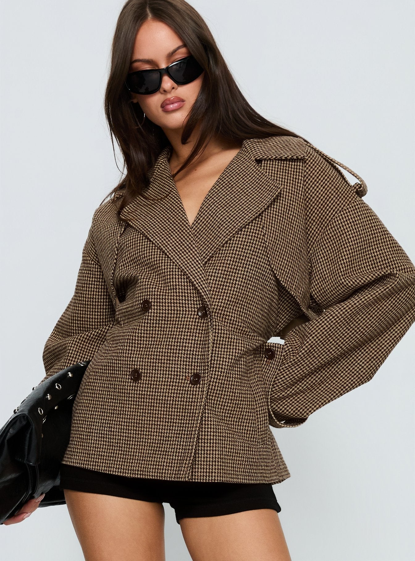 Brieanna Cropped Trench Coat Brown Check