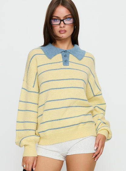 Minda Collared Knit Sweater Yellow Stripe