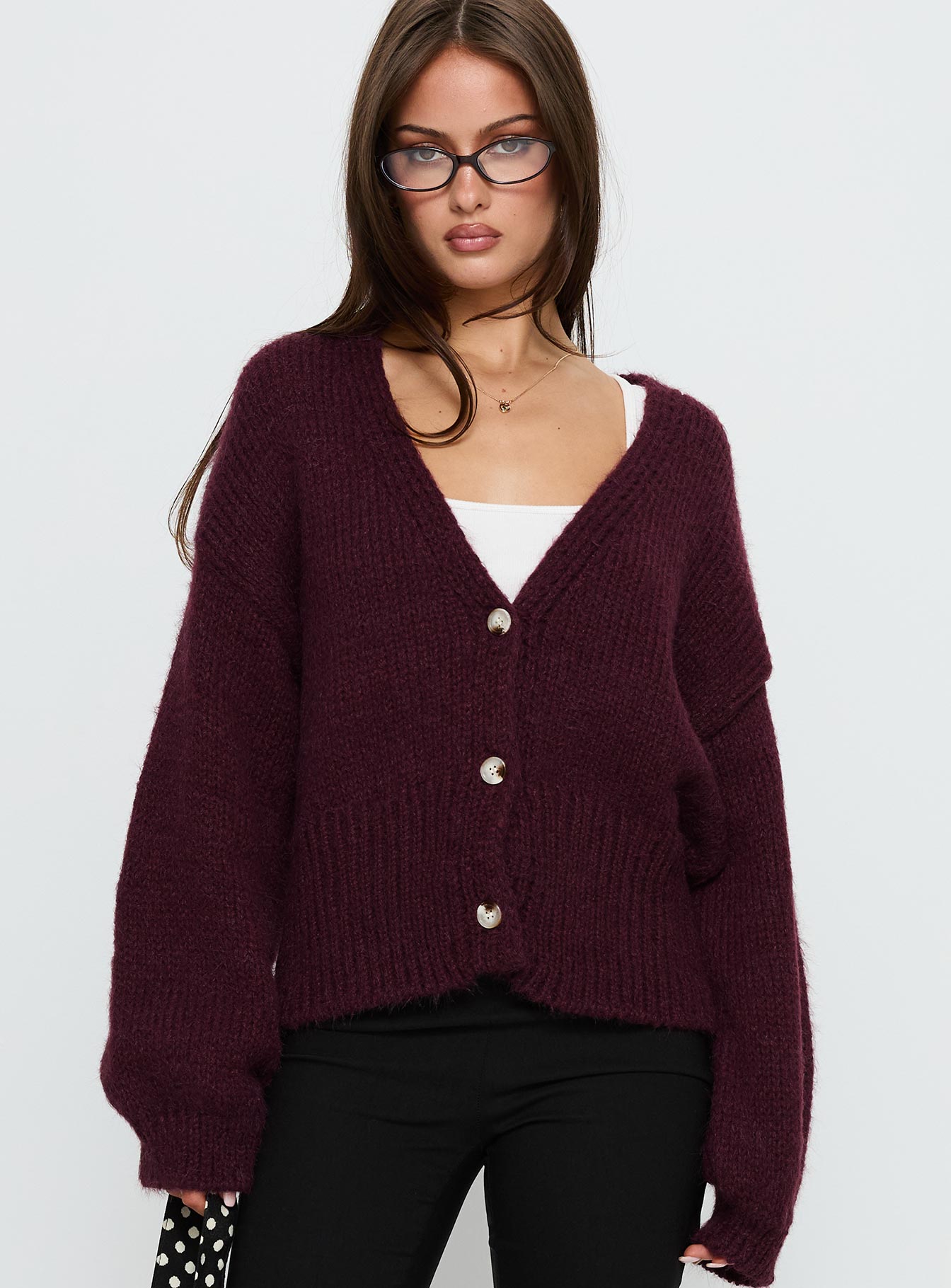 Yasmyn Knit Cardigan Burgundy